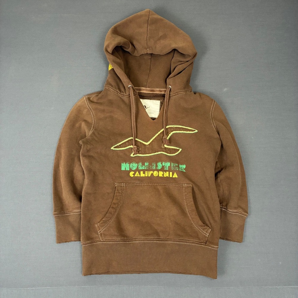 Vintage Hollister California HCO 22 Brown 3/4 Sleeve Pullover Hoodie Women's XS